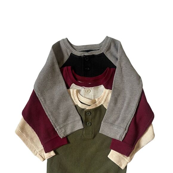 Toddler Boys Raglan Long Sleeves Bodysuit 24M Set of 3 Crewneck Snap/Button-up - Picture 3 of 7